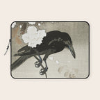 Raven on Cherry tree - Japanese vintage woodblock print Laptop Sleeve Gallery Image 1