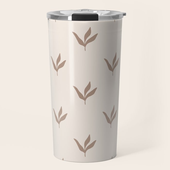 Modern Leafy Pattern - mocha and cream Travel Mug Gallery Image 1