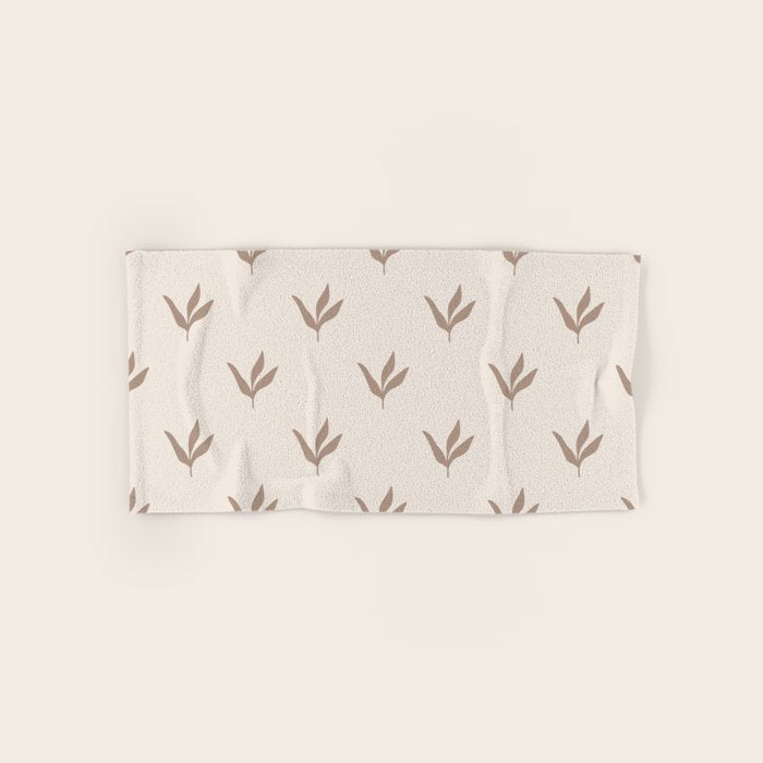 Modern Leafy Pattern - mocha and cream Bath Towel Gallery Image 1