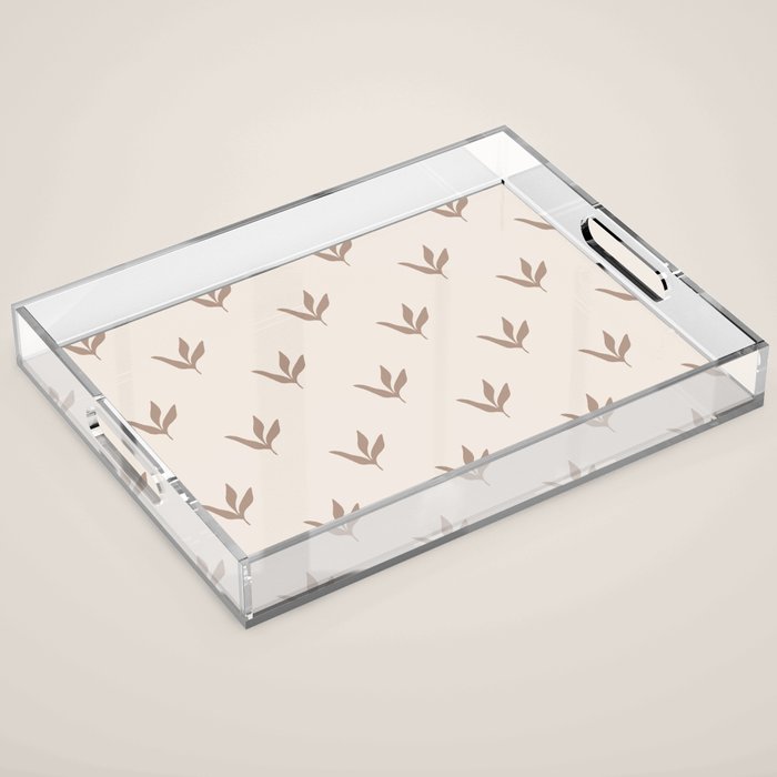 Modern Leafy Pattern - mocha and cream Acrylic Tray Gallery Image 1