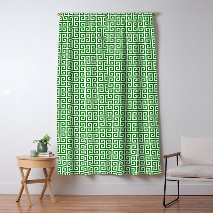 Green and White Greek Key Pattern Window Curtain Gallery Image 1