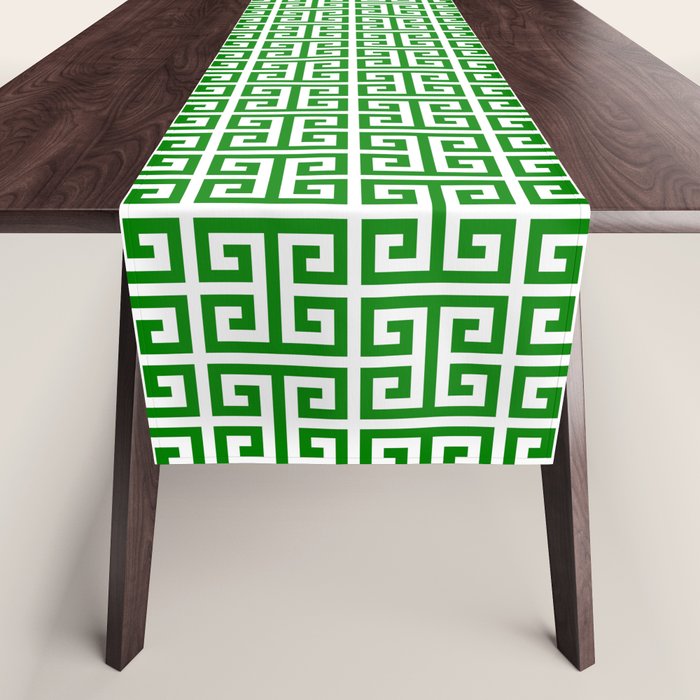 Green and White Greek Key Pattern Table Runner Gallery Image 1