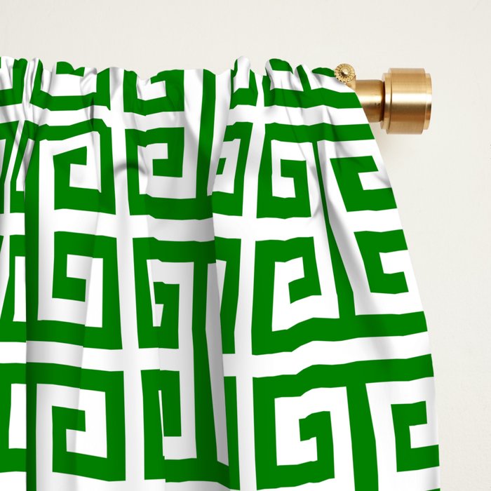 Green and White Greek Key Pattern Window Curtain Gallery Image 2