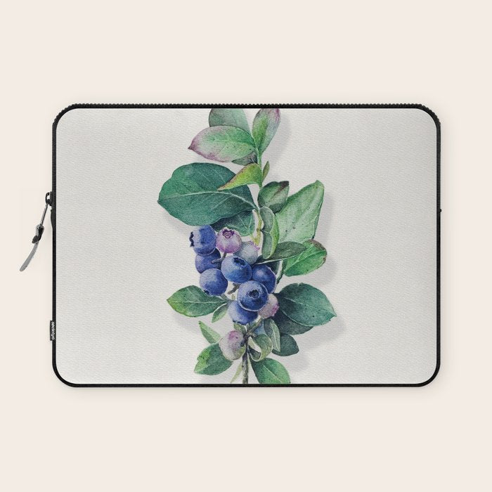 Blueberry branches painted in watercolor Laptop Sleeve Gallery Image 1