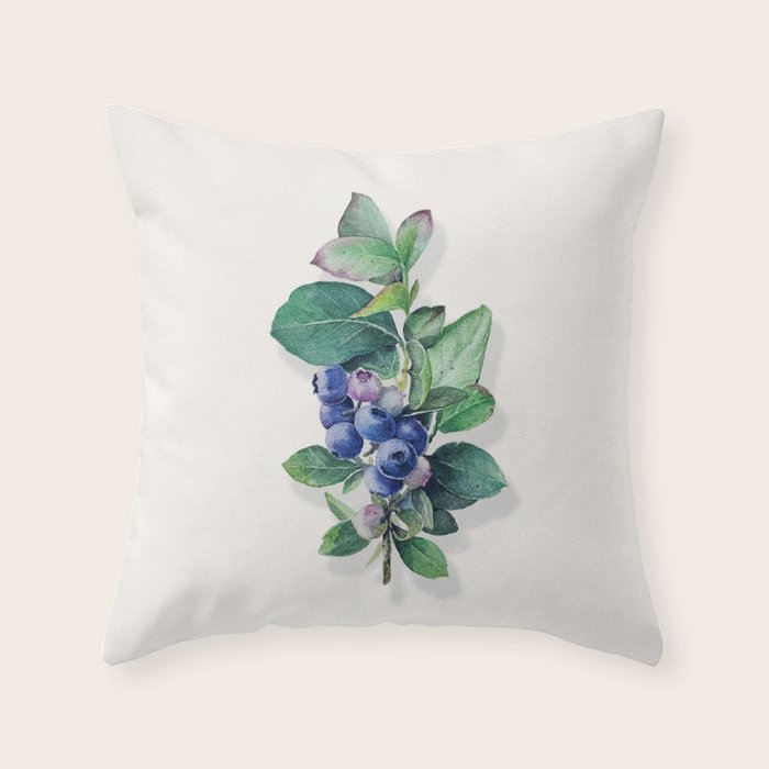 Blueberry branches painted in watercolor Throw Pillow Gallery Image 6