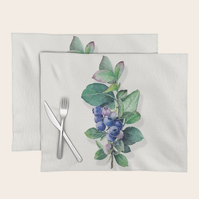Blueberry branches painted in watercolor Placemat Gallery Image 1