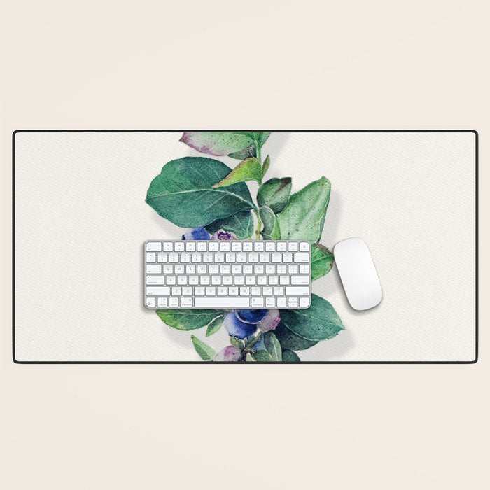 Blueberry branches painted in watercolor Desk Mat Gallery Image 1