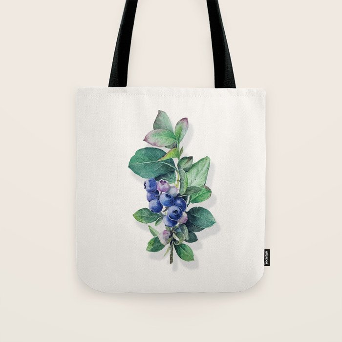 Blueberry branches painted in watercolor Tote Bag Gallery Image 1