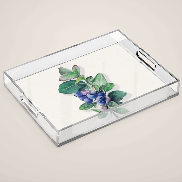 Blueberry branches painted in watercolor Acrylic Tray Gallery Image 1