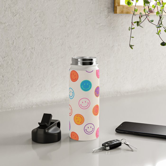 Retro Rainbow Smiling Faces Pattern Water Bottle Gallery Image 4