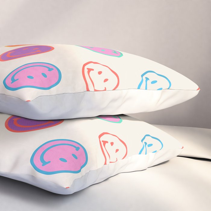 Retro Rainbow Smiling Faces Pattern Pillow Sham Gallery Image 3