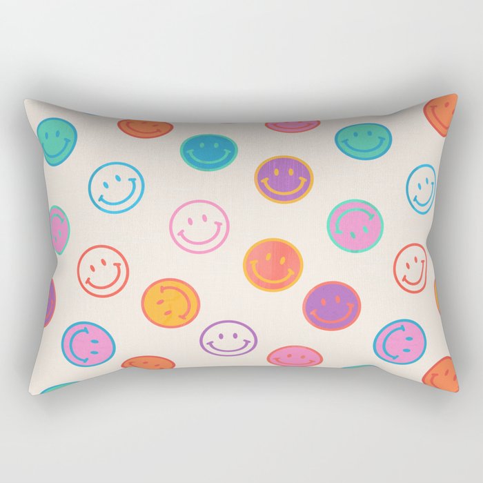 Retro Rainbow Smiling Faces Pattern Rectangular Pillow Gallery Image 2