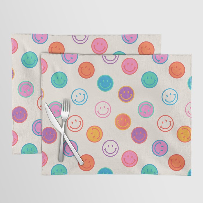 Retro Rainbow Smiling Faces Pattern Placemat Gallery Image 1