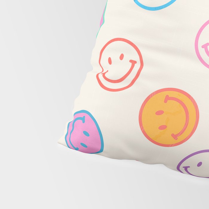 Retro Rainbow Smiling Faces Pattern Pillow Sham Gallery Image 4