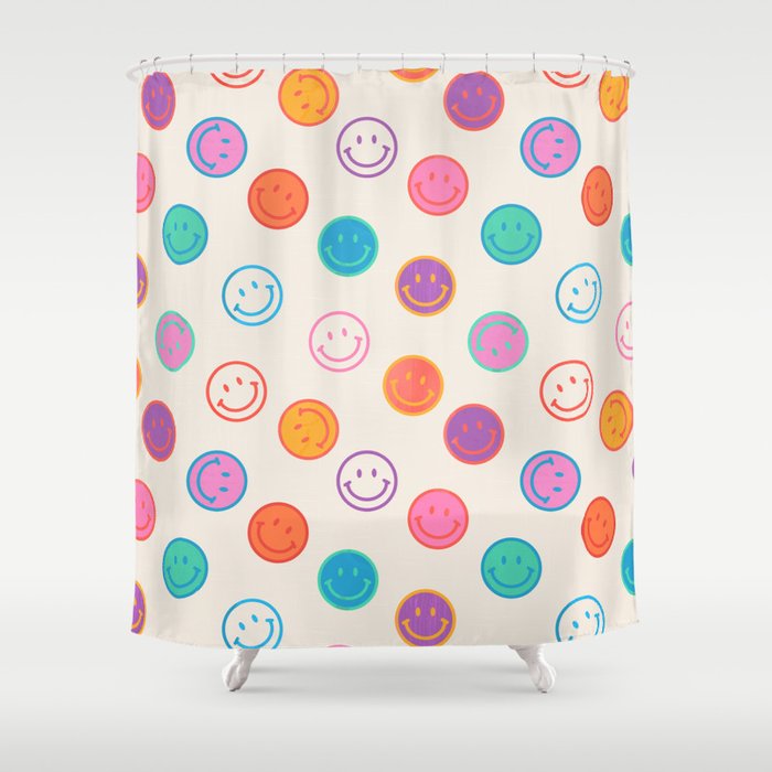 Retro Rainbow Smiling Faces Pattern Shower Curtain Gallery Image 1