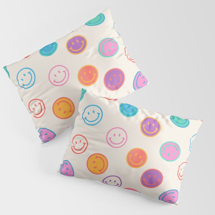 Retro Rainbow Smiling Faces Pattern Pillow Sham Gallery Image 3