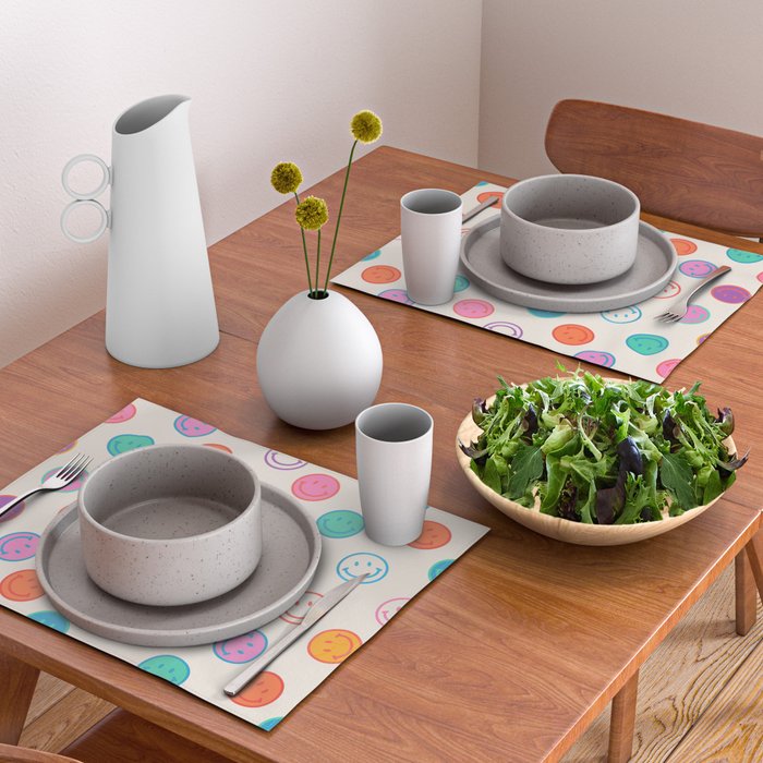 Retro Rainbow Smiling Faces Pattern Placemat Gallery Image 2