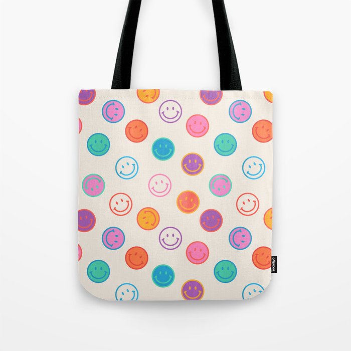 Retro Rainbow Smiling Faces Pattern Tote Bag Gallery Image 1