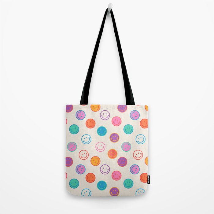 Retro Rainbow Smiling Faces Pattern Tote Bag Gallery Image 2
