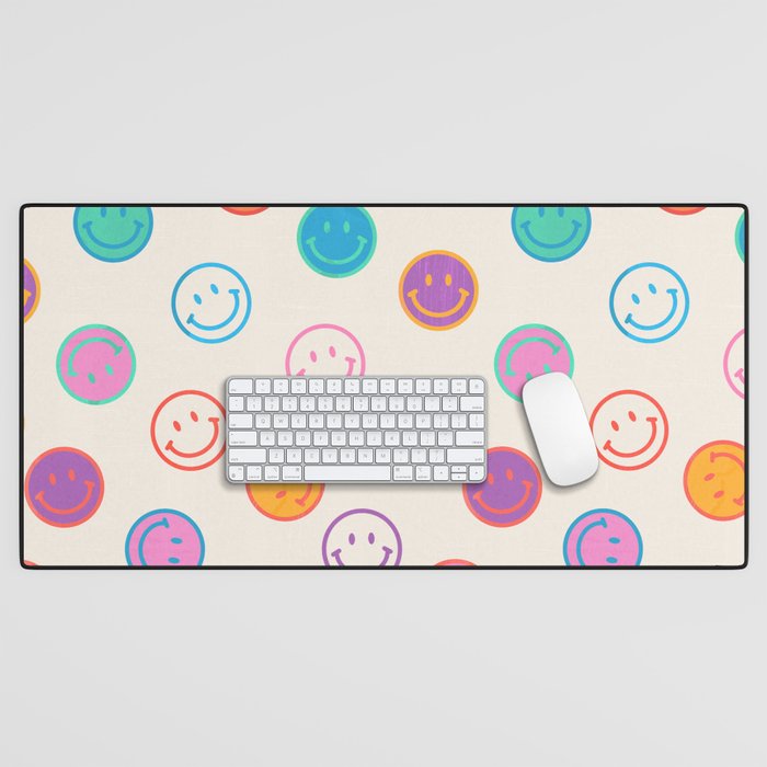 Retro Rainbow Smiling Faces Pattern Desk Mat Gallery Image 1