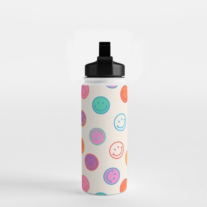 Retro Rainbow Smiling Faces Pattern Water Bottle Gallery Image 2