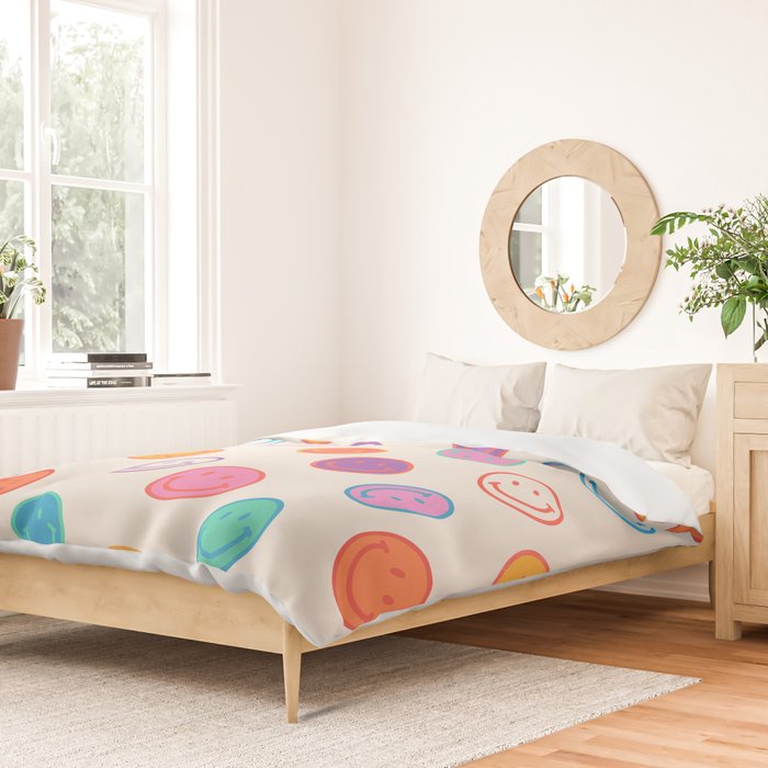 Retro Rainbow Smiling Faces Pattern Duvet Cover Gallery Image 2