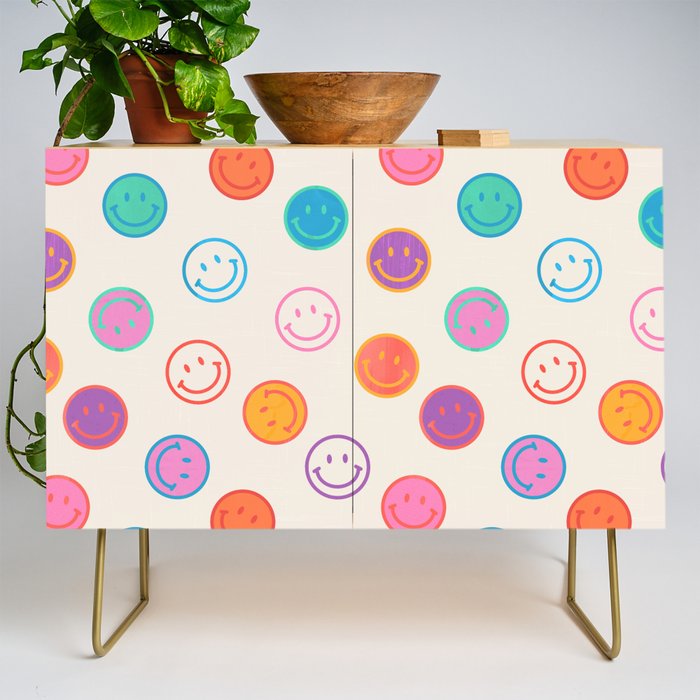 Retro Rainbow Smiling Faces Pattern Credenza Gallery Image 1