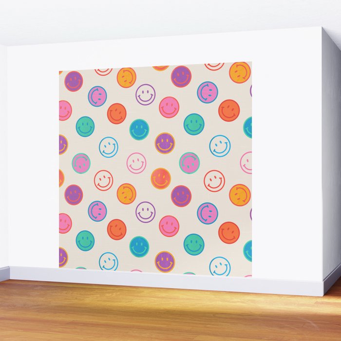 Retro Rainbow Smiling Faces Pattern Wall Mural Gallery Image 2