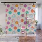 Retro Rainbow Smiling Faces Pattern Wall Mural Gallery Image 1