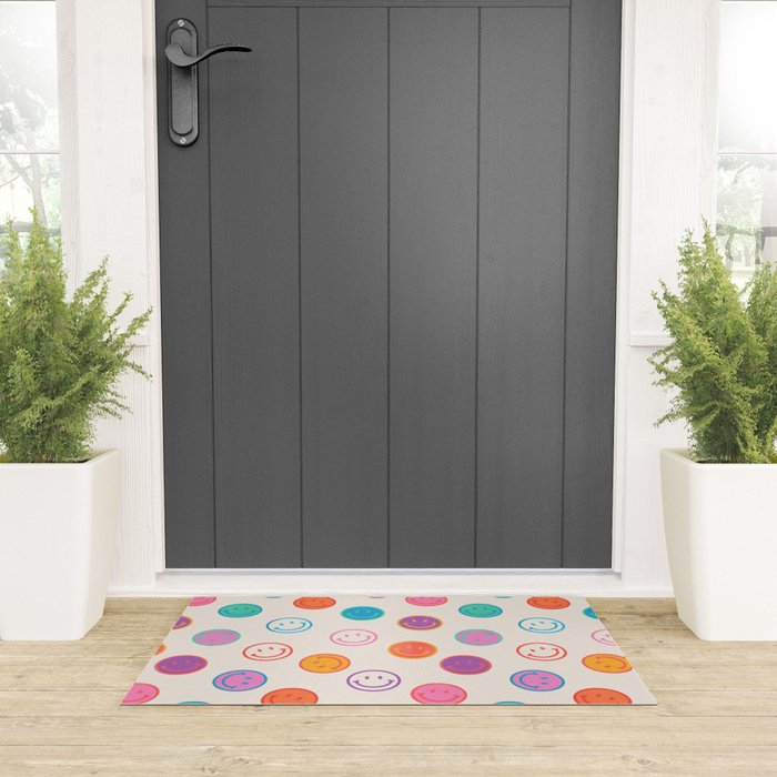 Retro Rainbow Smiling Faces Pattern Welcome Mat Gallery Image 3