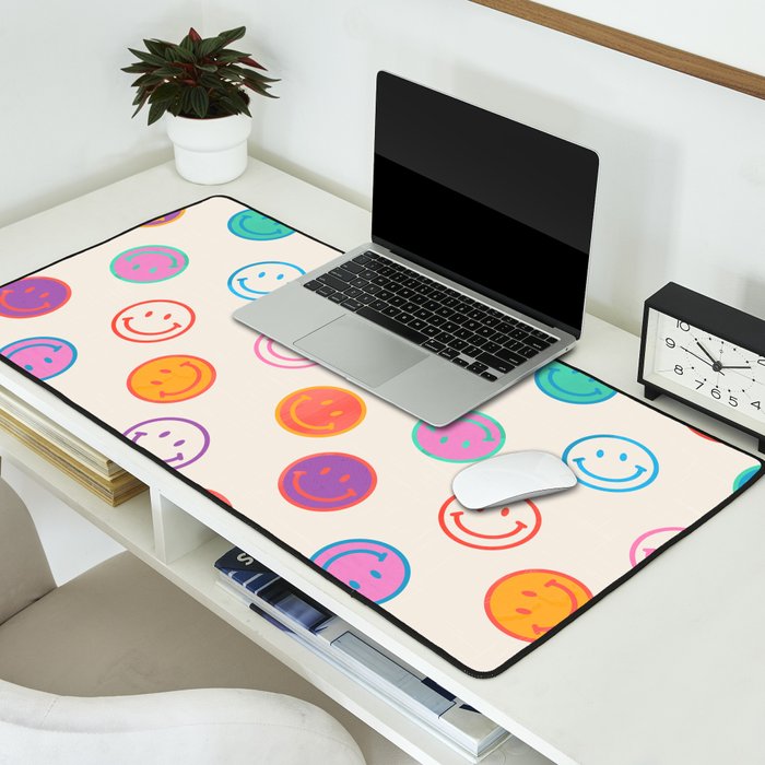 Retro Rainbow Smiling Faces Pattern Desk Mat Gallery Image 2