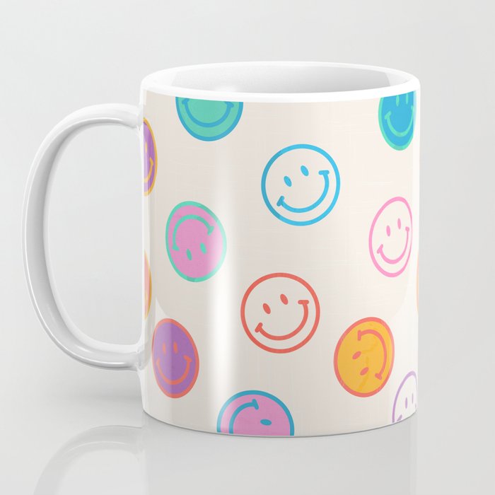 Retro Rainbow Smiling Faces Pattern Coffee Mug Gallery Image 3