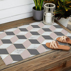 Geometric Art, Marble, Blush Pink, Gray, Abstract Art Outdoor Rug Gallery Image 2
