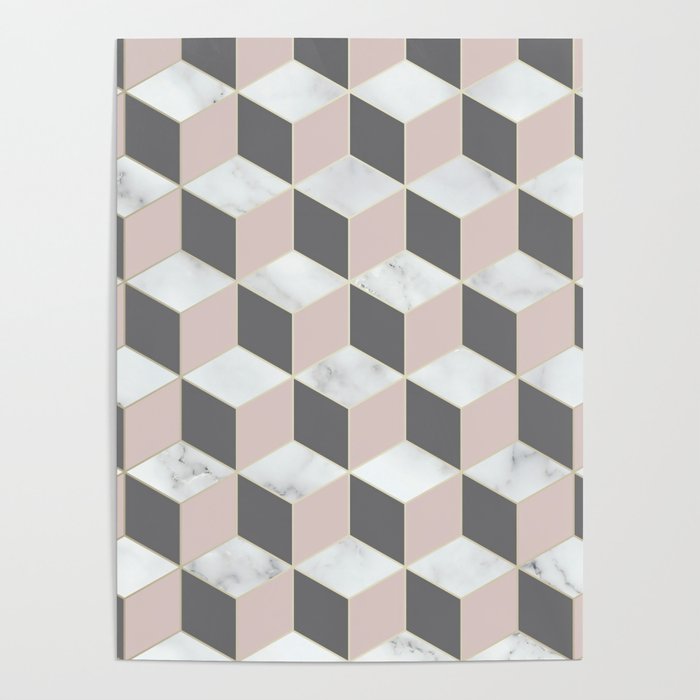 Geometric Art, Marble, Blush Pink, Gray, Abstract Art Poster Gallery Image 4