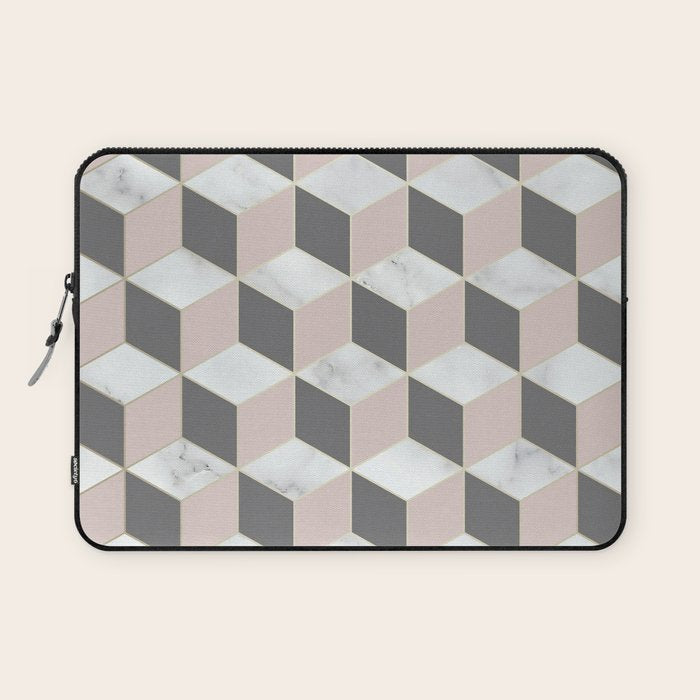 Geometric Art, Marble, Blush Pink, Gray, Abstract Art Laptop Sleeve Gallery Image 1