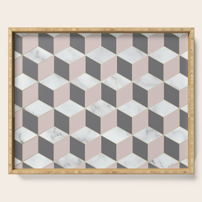 Geometric Art, Marble, Blush Pink, Gray, Abstract Art Serving Tray Gallery Image 1