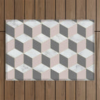 Geometric Art, Marble, Blush Pink, Gray, Abstract Art Outdoor Rug Gallery Image 1