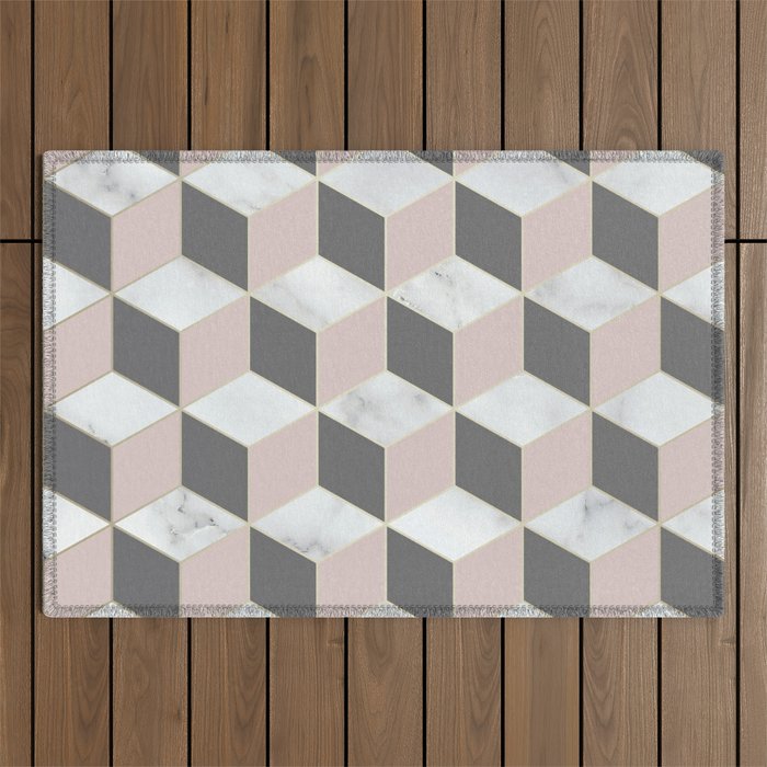 Geometric Art, Marble, Blush Pink, Gray, Abstract Art Outdoor Rug Gallery Image 1