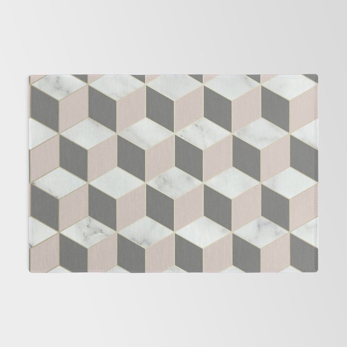 Geometric Art, Marble, Blush Pink, Gray, Abstract Art Rug Gallery Image 2