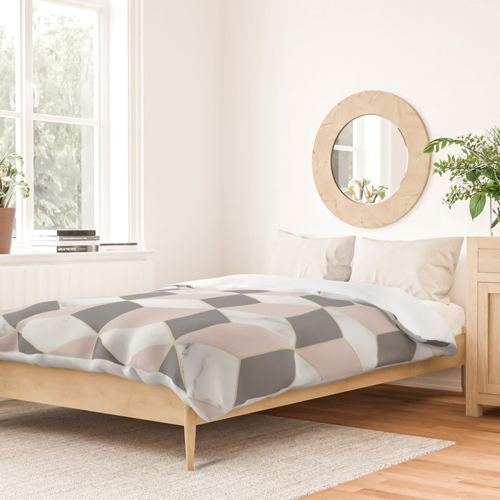 Geometric Art, Marble, Blush Pink, Gray, Abstract Art Duvet Cover Gallery Image 2