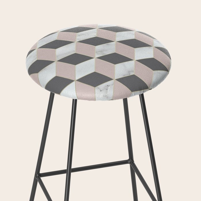 Geometric Art, Marble, Blush Pink, Gray, Abstract Art Stool Gallery Image 2