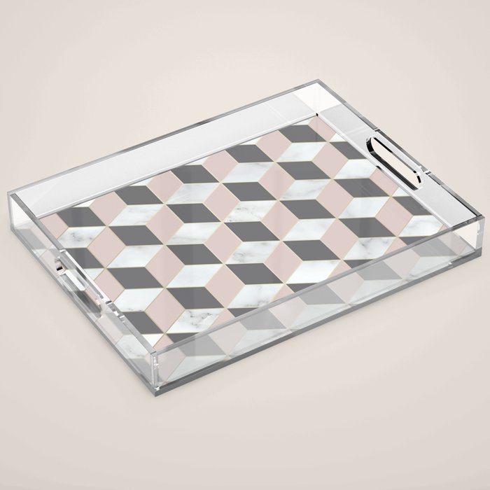 Geometric Art, Marble, Blush Pink, Gray, Abstract Art Acrylic Tray Gallery Image 1