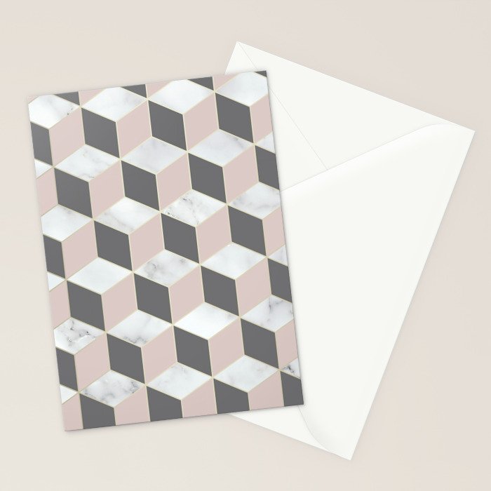 Geometric Art, Marble, Blush Pink, Gray, Abstract Art Stationery Card Gallery Image 2