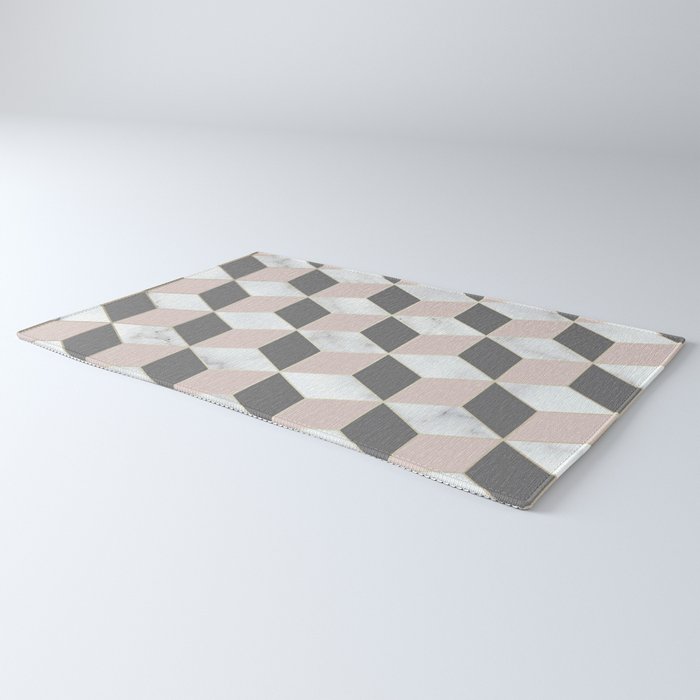 Geometric Art, Marble, Blush Pink, Gray, Abstract Art Rug Gallery Image 3