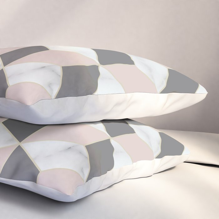 Geometric Art, Marble, Blush Pink, Gray, Abstract Art Pillow Sham Gallery Image 3