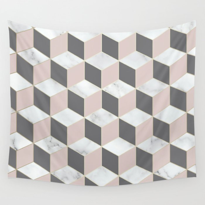 Geometric Art, Marble, Blush Pink, Gray, Abstract Art Wall Tapestry Gallery Image 4