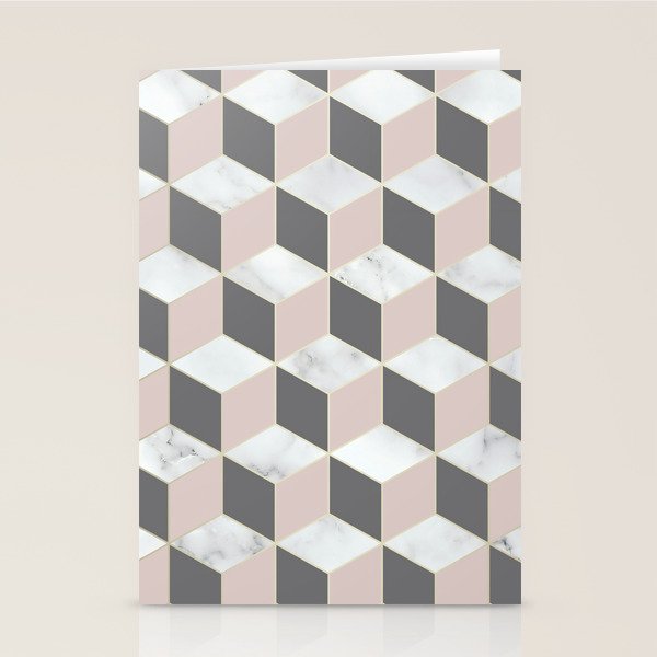 Geometric Art, Marble, Blush Pink, Gray, Abstract Art Stationery Card Gallery Image 2