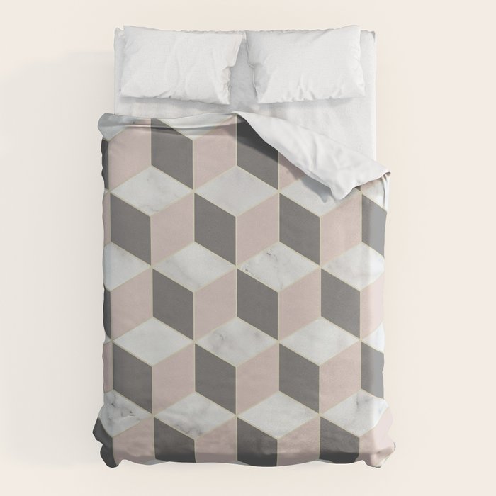 Geometric Art, Marble, Blush Pink, Gray, Abstract Art Duvet Cover Gallery Image 6