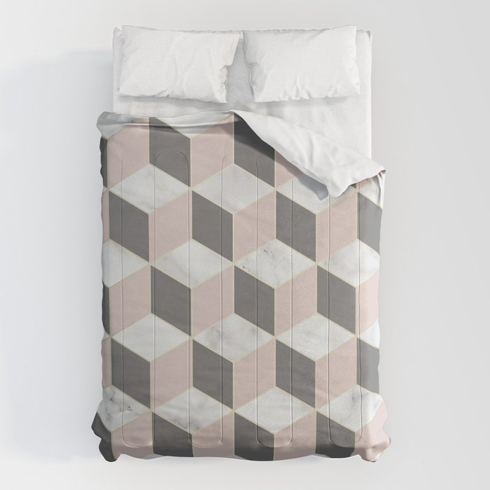 Geometric Art, Marble, Blush Pink, Gray, Abstract Art Comforter Gallery Image 6