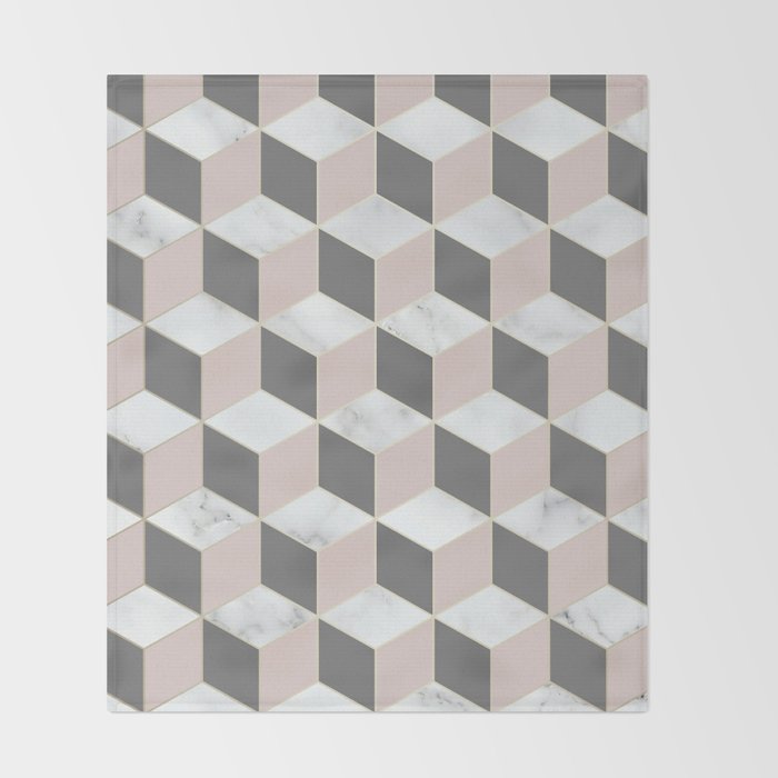 Geometric Art, Marble, Blush Pink, Gray, Abstract Art Throw Blanket Gallery Image 2